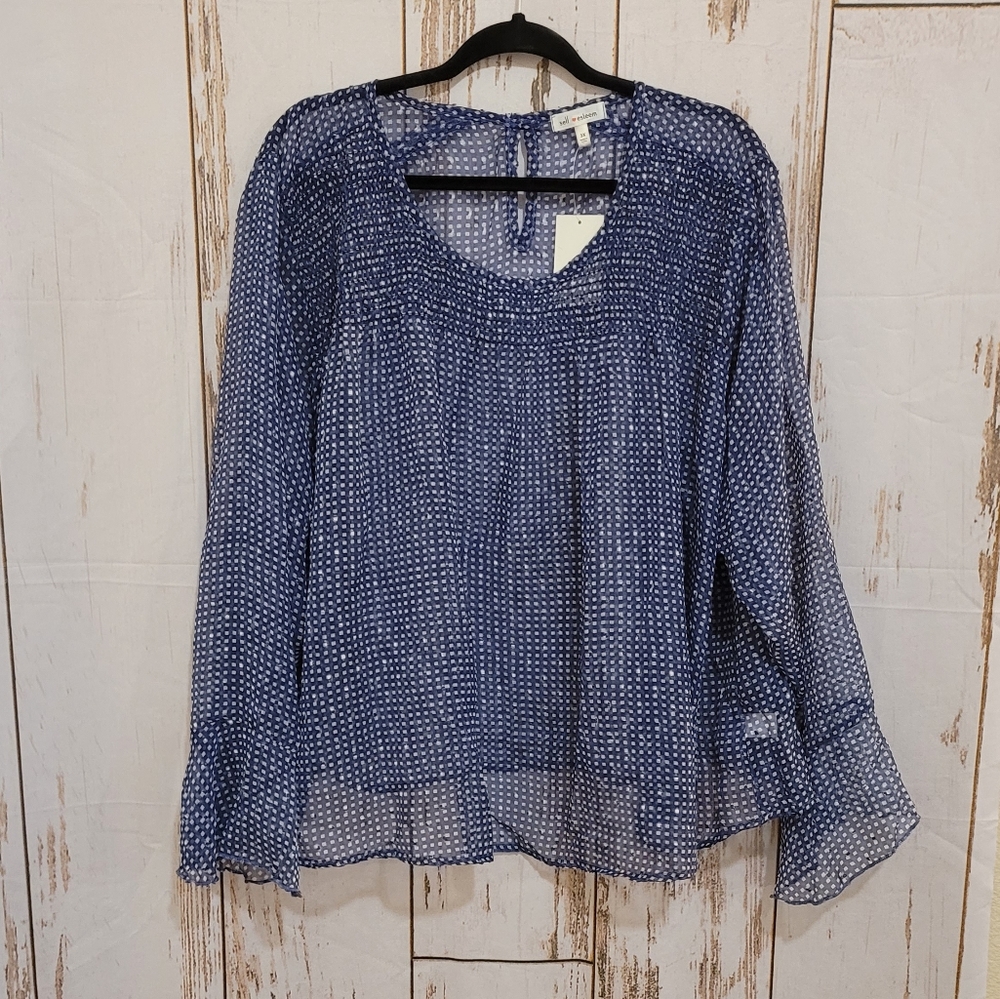 SELF ESTEEM SHEER NAVY TOP Size 3x
